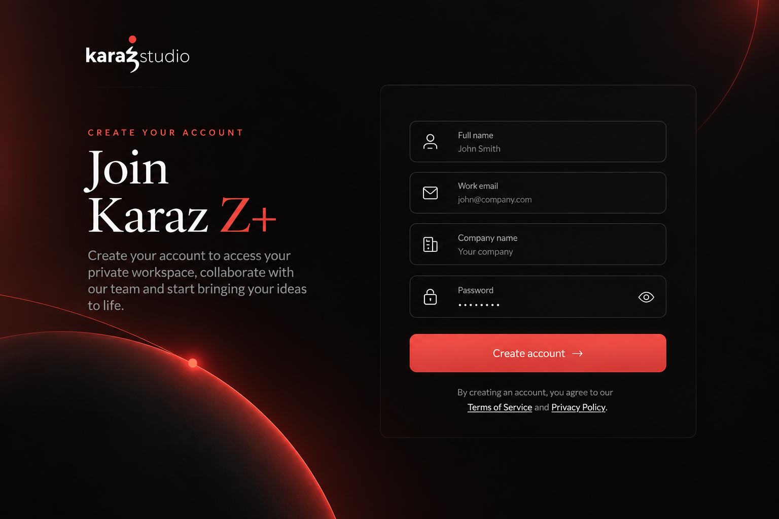 Z+ account setup screen